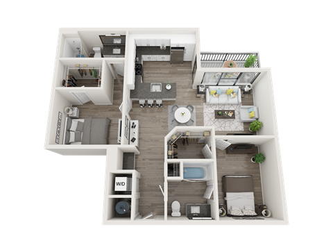 Floor plan for 2 beds, 2 baths, 1102 sqft